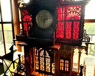 Handcrafted stained glass and wood cathedral clock