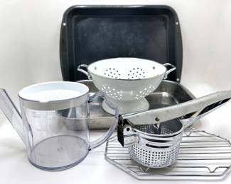 Baking Pans, Enameled Colander, Potato Ricer & More Kitchen Tools
Lot #: 190