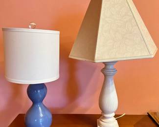 2 Table Lamps: Distressed Wood With Floral Shade & Blue Ceramic
Lot #: 165