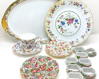 Large Vintage Limoges Platter With Gold Accents, France, Napkin Rings & Other Fine Bone China
Lot #: 36