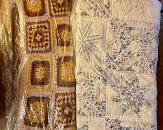 Vintage Hand Made Quilt & Freshly Dry-Cleaned Vintage Granny Square Throw
Lot #: 173