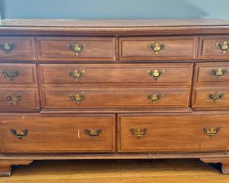 Large Vintage Solid Wood Dresser With Brass Details, Matches Previous Dresser
Lot #: 64
