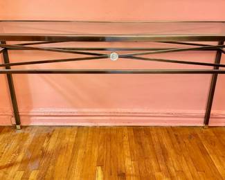 Vintage Neoclassical Console Sofa Table With Glass Top & Brass Details
Lot #: 26