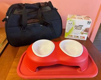 Weather Tech Pet Bowl, Small Pet Carrier & 15 Cans Purina Fancy Feast Cat Food
Lot #: 226