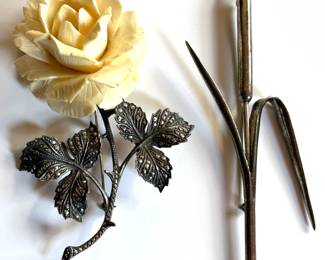 Large Vintage Marcasite Flower Brooch Pin & Sterling Silver Reed Brooch Pin
Lot #: 82