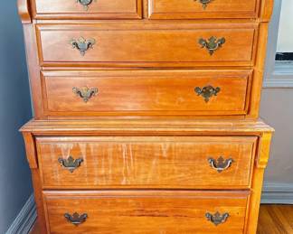 Large Vintage Solid Wood Dresser With Brass Details, Matches Following Dresser
Lot #: 63