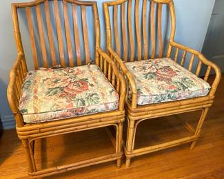Pair 2 Vintage Bamboo Chairs With Rattan Seats With Cushions
Lot #: 12