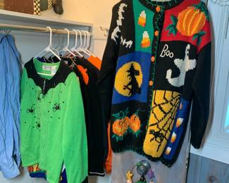 Embroidered Holiday Sweaters - Halloween and a few Christmas 