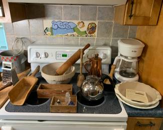 Hand Carved Wooden Grain Scoop + Copper Pitcher/Jug