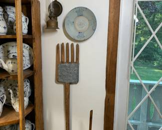 Wood farming hay fork with metal