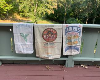 Additional Vintage Advertising Cloth Sacks - Green Leaf, Voigt's Royal Self Rising Flour, Adler's Farm Seeds
