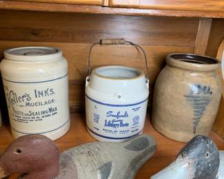 Advertising Crocks - Keller's Inks Mucilage Paste and Sealing Wax + Sanfords Genuine Library Paste