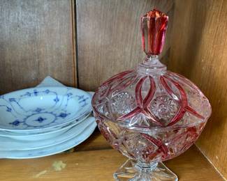 Red cranberry crystal candy dish