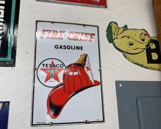 Rare Coca-Cola "Enjoy that Refreshing New Feeling" Sign. Texaco Fire-Chief Gasoline Sign. Peterbilt placard. 