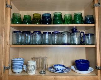 Hand Blown Drinking Glasses (Tequila/Margarita) - Blue Trim Rim