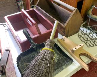 Antique Wood (Red) Utensil/Kitchen Caddy and Antique Wood Garden Tote