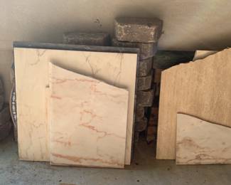 Pavers, marble and granite, 4x4 wood beams