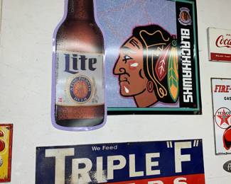 Miller Lite Beer Chicago Blackhawks Sign - Large. Triple "F" Feeds sign