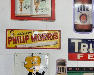 Chesterfield Cigarette Advertising Sign, Phillip Morris Cigarette Sign, & Renk Dealer (Seed Dealer) Sign 