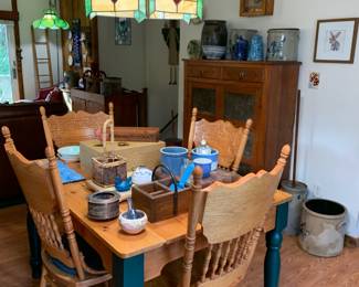 Dining room table and pie safe cabinet
