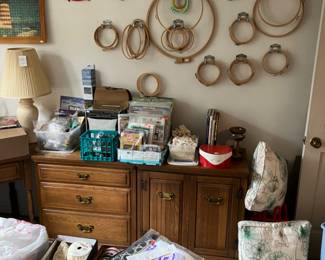 Loaded craft room, yarn, sewing sewing machine, cross stitch, needlepoint, crafts, and more 