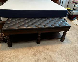 #73	End of Bed Bench w/button Top w/wood Shelf bottom - Heavy - 56x21x20	 $150.00 
