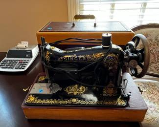 #95	Singer Sewing Machine w/Decals - Good Belt and Foot Pedal w/case	 $75.00 
