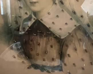 #103	Antique Color Lithograph of Victorian Woman w/actual beads on Picture in Glass frame - sold as a pair - 12x14	 $100.00 
