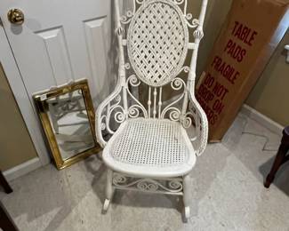 #250	White Wood/Wicker Carved Rocking Chair	 $65.00 
