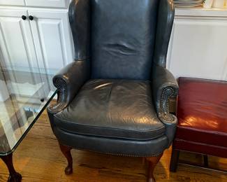 #187	Blue Leather Wingback Chair w/nail head Trim by Classic Leather	 $125.00 
