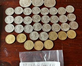 #23	37 us dollar coins (8 gold) 26 Susan B Anthany 3 Eison hower 	 $45.00 
