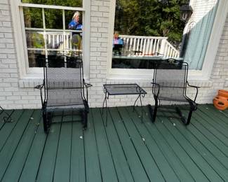 #196	Black Wrought Iron Bouncy Chairs w/Side Table	 $100.00 
