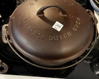 #165	Griswold No 9 Dutch Oven - 3 pc - Pot, top & Trivet - Seasoned in Good Shape	 $200.00 
