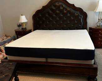#74	King Wood w/Leather button Back Headboard w/platform Frame 	 $275.00 
