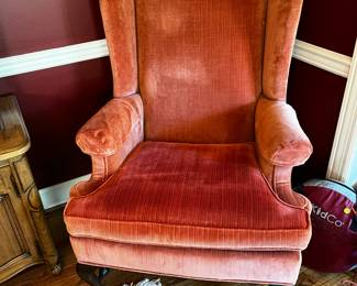 #46	Ethan Allen Deep Coral Wingback Chair  	 $75.00                                                                                                   #47	Ethan Allen Deep Coral Wingback Chair  	 $75.00 
