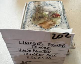 #202	Limoges Signed France Hand-Painted Trinket Box - 3.25x4.25	 $35.00 
