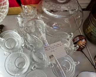 #213	German Spring Wine Punch Bowl w/lid, Ladle & 23 cups	 $75.00 
