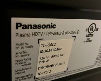 #224	Panasonic Plasma HDTV Model TCP50C2 - w/remote	 $65.00 
