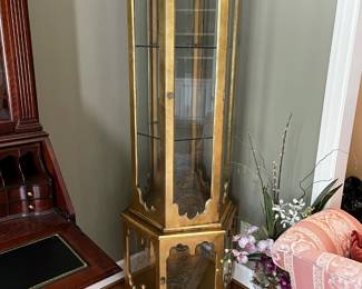 #54	Gold Painted Wood octagonal Display Cabinet w/1 door - 25x74"T  (2 glass shelves)	 $175.00 
