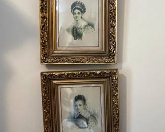 #103	Antique Color Lithograph of Victorian Woman w/actual beads on Picture in Glass frame - sold as a pair - 12x14	 $100.00 
