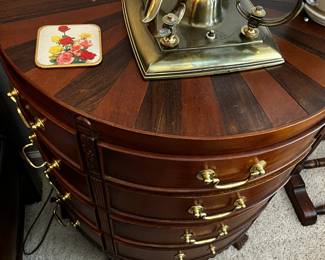 #76	Half Round End Table w/12 Drawers w/brass accents w/inlay top w/Claw Foot - 25x12x29	 $125.00 

