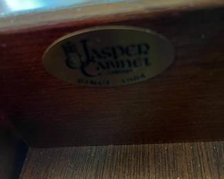 #52	Jasper Cabinet Secretary w/bubble Glass Hutch w/2 glass shelves w/4 drawers & Drop-down Desk w/cubbies and slots - lighted w/ball & Claw Feet - 1 pc  (you Move)  38x18-31x80	 $275.00 
