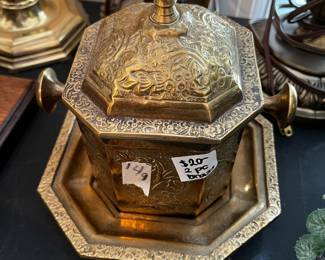 #150	2 pc Brass Pot w/lid & Tray	 $20.00 
