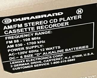 #249	Durabrand Stero CD Player Cassette Recorder	 $25.00 
