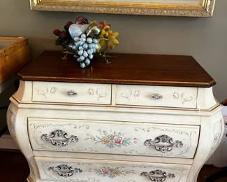 #59	Bombay Style Cream Painted Chest w/hand-painted Flowers w/oak Top w/4 drawers - 39x19x32	 $125.00 
