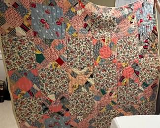 #258	Pink Scrappy Quilt - (as is rust spots on back) - 74x68	 $45.00 
