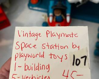 #107	Vtg. Playmate Space Station by Playworld Toys - 1 bldg., 5 vehicles plus people	 $45.00 
