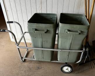 #116	2 Trash Cans on Metal Rolling Cart	 $20.00 
