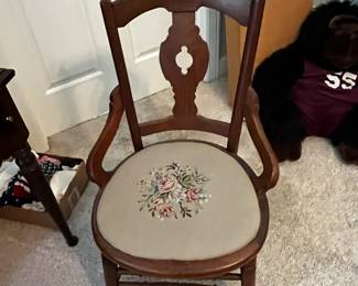 #80	Needlepoint Seat Chair w/arms - wood	 $75.00 
