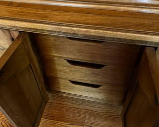 #49	Thomasville China Cabinet w/Hutch  w/10 door w/some chicken wire front  w/3 drawers - 56x18x26-82	 $225.00 
